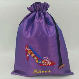 Heels Pouch Embroidery Bags Big High For Travel Shoe Storage Bag Portable Chinese Silk Drawstring Women-Shoe Dust-Bags With Lined Sn4874 Women- Dust-