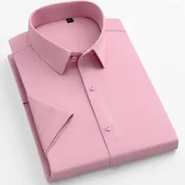 Men's Dress Shirts In Shirt Elastic Solid Color Short Sleeve For Men Slim Fit Formal Plian Business White Elegants Clothes