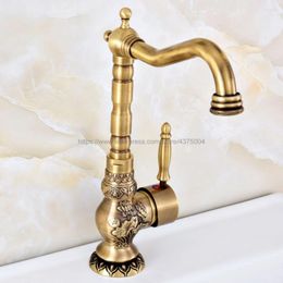 Bathroom Sink Faucets Deck Mounted Single Handle Hole Mixer Faucet Antique Bronze And Cold Water Tap Nsf128