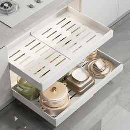 Kitchen Storage Pull Out Cabinet Organizer Extendable Slide Drawer Shelves For Cupboard With Sticker Film