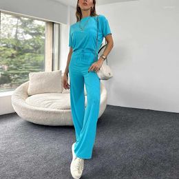 Home Clothing Pajamas For Women Short Sleeve T-shirt Tracksuit Two-piece Set Sagging Wide Leg Trouser Lounge Suit Womens Sports