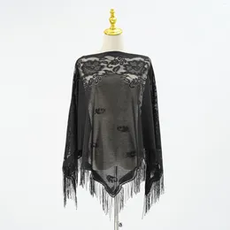 Scarves A Ladies Lace Hollowed Out Pure Colour Scarf Flowers Embroidered Tassels Monochrome Breathable Triangle Shawl