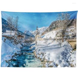 Tapestries Vintage Winter Season Ice Creek Forest Austrian Village Retro Picture Wall Hanging By Ho Me Lili Tapestry For Home Dorm