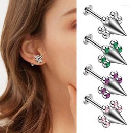 Stud Earrings 2Pcs Simple Stainless Steel Rivet Piercing Zircon Spike Personality Earring