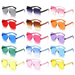 Outdoor Eyewear Costume Candy Colour Transparent Trendy Rimless Square Sunglasses For Women