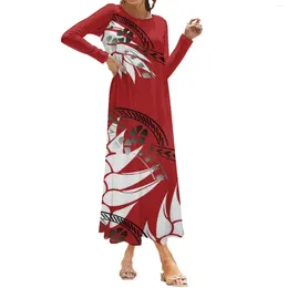 Casual Dresses Selling Women'S Crew Neck Dress 5xl Polynesian Tribal Design Long Sleeve Maxi For Women