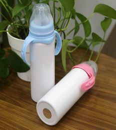 8oz Blank Sublimation Baby Feeding Sippy Bottle Pink Blue Double Wall Vacuum Nipple Handle Unbreakable Bottle2241465