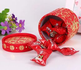 Gift Wrap 300pcs Traditional Chinese Red Bronzing Candy Box Cylinder Paper Wedding Favors Lin4030