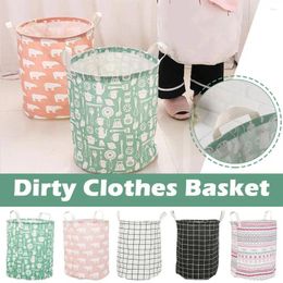 Laundry Bags Print Basket Portable Foldable Home Storage Bag Cotton Linen Hamper For Kids Toys Dirty Clothes K9X1