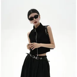 Women's Vests HOUZHOU Vintage Black Cropped Vest Women Gothic Style Streetwear Korean Fashion Summer Sleeveless Jackets Slim Y2k Aesthetic