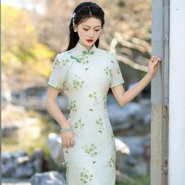 Ethnic Clothing Casual Summer Traditional Chinese Style Qipao Sexy Print Flower Women Cheongsam Dresses