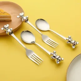 Spoons Creative Cute Bear Coffee Dessert Spoon Fork Stainless Steel Stirring Tea Scoop Cartoon Dinner
