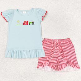 Clothing Sets Wholesale Baby Girls Clothes Farm House Shirt Tops Ruffle Shorts Fashion Toddler Summer Children Outfits