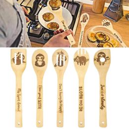 Spoons Personalised Wooden Cooking Set Of 5 Funny Engraved With Long Handles Bamboo For Home Baking