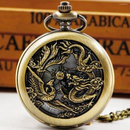 Pocket Watches Chinese Style Dragon Carving Quartz Watch Antique Vintage Charm Mens Unisex Necklace Pendant With Chain Fob