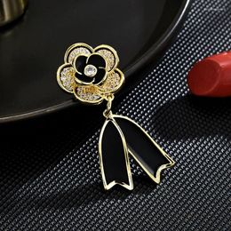 Brooches Fashion Drop Oil Camellia Ribbon Knot For Women Gift Exquisite Micro-inlaid Zircon Corsage Design Accessories