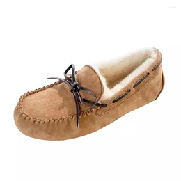 Casual Shoes Classical Winter Loafers Real Wool And Leather Slip On Flat With Comfortable Warm Wearing Lizard Pattern Gold Color