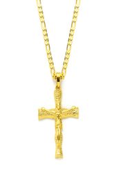14k Solid Gold GF 3mm Italian Figaro Link Chain Necklace 24" Jesus Crucifix Pendant Womens Mens2378546