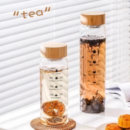 Water Bottles Simple Large Capacity Carafe With Tea Compartment Wooden Lid Time Scale Used For Drinking Milk Juice Birthday Gift