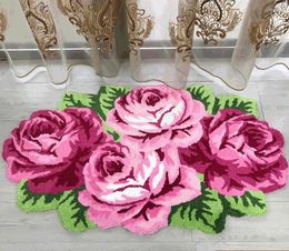 Carpets Pink Flower Rug Non -Slip Washable Bathroom Mat Vintage Bath Area With Rose For Living Room Bedroom Girl 110x70CM
