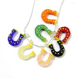 Decorative Figurines 7pcs Charms Lucky Horseshoe Glass Pendant Cute Good Luck Horse Shoe DIY Women's Jewelry For Necklace Bracelet Making