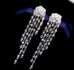 Women Earrings White Gold Plated Full CZ Long Tassels Rose Earrings for Girls Women for Party Wedding Nice Gift9353197
