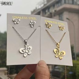 Earrings Necklace Cute Stainless Steel Butterfly Necklace Womens Jewellery Set Bijoux Animal Butterfly Pendant Necklace Earrings Claw Childrens Gift XW