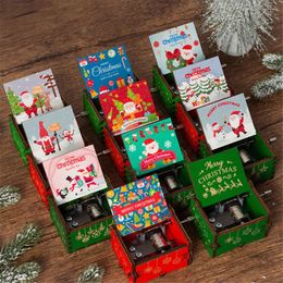 Decorative Figurines Christmas Music Box Wooden Hand Crank Musical Jingle Bells Merry Year Gifts For Children Home Decoration