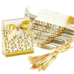 Gift Wrap 100pcs Wedding Favours Birthday Party Favour Bags Gold Sliver Flower Candy Boxes Bag Sweet Cake 2024