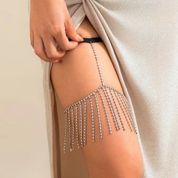 Sexy Rhinestone Tassel Leg Thigh Chain for Women Summer Bikini Wed Bride Garter Belt Party Body Jewellery Y2K Accessories