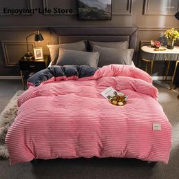 Bedding Sets Thick Coral Velvet Solid Stripe Set Winter Warm Flannel Duvet Cover Bed Fitted Sheet Pillowcases Single Product