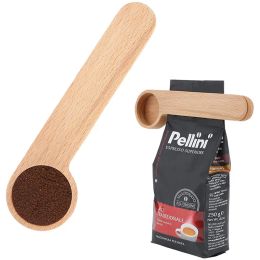 Durable Wood Spoon with Bag Clip Ground Tea Coffee Bean Scoop Portable Bags Seal Powder Measuring Tools ZZ