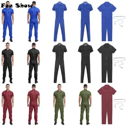 Men's Pants Mens Workwear Resistant Coverall With Belt Short Sleeve Front Zipper Multiple Pockets Overalls Jumpsuit Dungarees