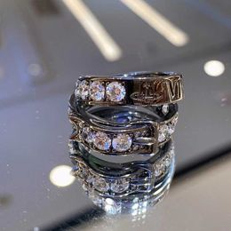 Brand Westwoods Super Sweet Cool Versatile Double Layer Belt Head Sparkling Diamond Ring Saturn Light Luxury Instagram Couple Fashion Nail