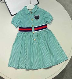 Top girls partydress Vertical pattern design baby skirt Size 110-160 CM kids designer clothes Short sleeved lapel Princess dress 24April