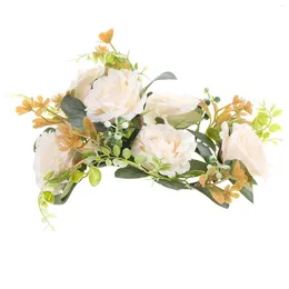 Candle Holders 2 Pcs Wreaths Rose Garland Holder Artificial Leaf Rings Wedding Decorations For Ceremony Decorate Layout Props Flower
