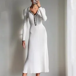 Casual Dresses 2024 Autumn Women's Clothing White French Style Temperament Waist V-neck Slim Fit Dress