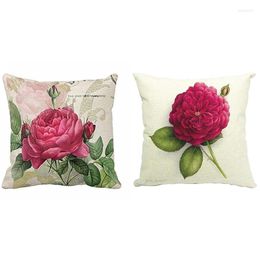 Pillow 2X Floral/Flower Flax Decorative Throw Case Cover Home Sofa Decorative(Rose Flower&Rose Flower 1)
