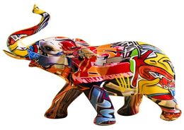 Colourful Elephant figurines Resin Arts Animal Statue Sculpture Wealth Lucky Figurine for Home Aesthetic Decorations7395588