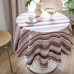 Table Cloth Round Striped Tablecloth With Print Coffee In Vintage Style
