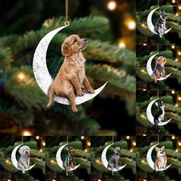 Decorative Figurines Christmas Decoration Pet Puppy Acrylic Pendant Garland Car Rearview Mirror Dog Hanging Ornaments Year Tree Home Festoon