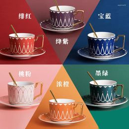 Mugs Ceramic Bone Porcelain European Small Luxury Coffee Cup Dish Set Vintage Flower Tea Drawing