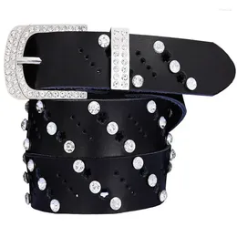 Belts 2024 Women Belt Leather Hollow Flower Inlaid Diamond For Buckle Clothing Accessories Skirt Jeans Gift Lovers Pin 115