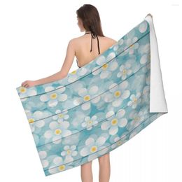 Towel Watercolour Daisy White Flowers Wood 80x130cm Bath Water-absorbent For Outdoor Souvenir Gift