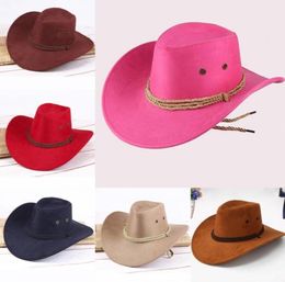 Cloches Fashion Hats Western Sun Shield Unisex Cowboy Cap Black Red Coffee Brown Casual Artificial Leather Hat Wide9516681