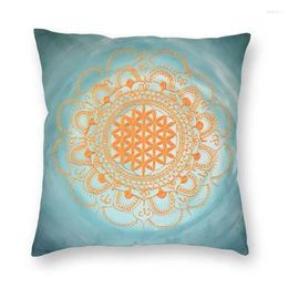 Pillow Soft Flower Of Life Mandala Ocean Gold On Turquoise Throw Case Home Decor Yoga Meditation Cover For Living Room