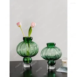 Vases Chinese Style Home Lantern Type Glass Vase Modern Bookcase Guest Dining Table Flower Arrangement Decoration