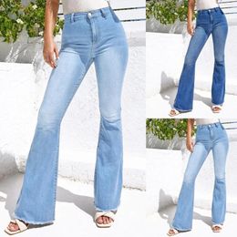 Women's Jeans Women Stretchy High Waisted Fanpan Wide Leg Pants Ripped Boyfriend Ankle Workout Solid Casual Baggy Joggers
