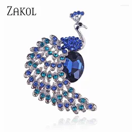 Brooches ZAKOL Fully Rhinestone Peacock Bird Brooch For Women Men Fashion Coat Pin Jewelry Accessorie Gifts
