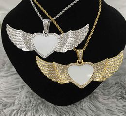 50PcsLot Custom Jewellery Sublimation Heart Shape Angel Wings Necklace With Thick Chain For Promotion Gifts3921586